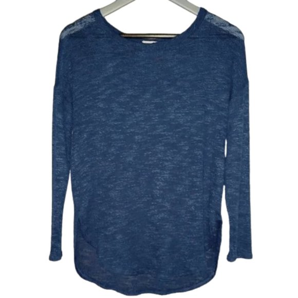 Oversized Navy Blue Thin Semi Sheer Loose Fit Stretch Sweater Top Boucle Texture - Picture 7 of 7